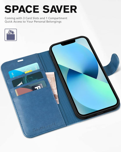 Wallet Case for Iphone 13 5G, RFID Blocking Card Slot Holder [TPU Interior Protective Case], Magnetic Folio PU Leather Stand Flip Cover Compatible with Iphone 13 6.1" 2021, Lake Blue